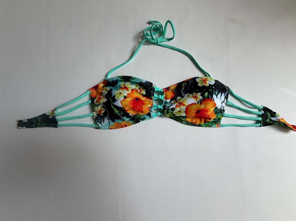 Wet Seal Tropical Floral Strappy Bandeau Halter Bikini Swim Top L